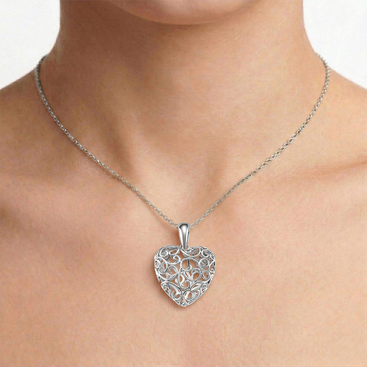 LUCY Q Amore Filigree Collection - Heart Pendant with Adjustable Chain (Size 28/24/20/16) in Rhodium Overlay Sterling Silver V32565167 3