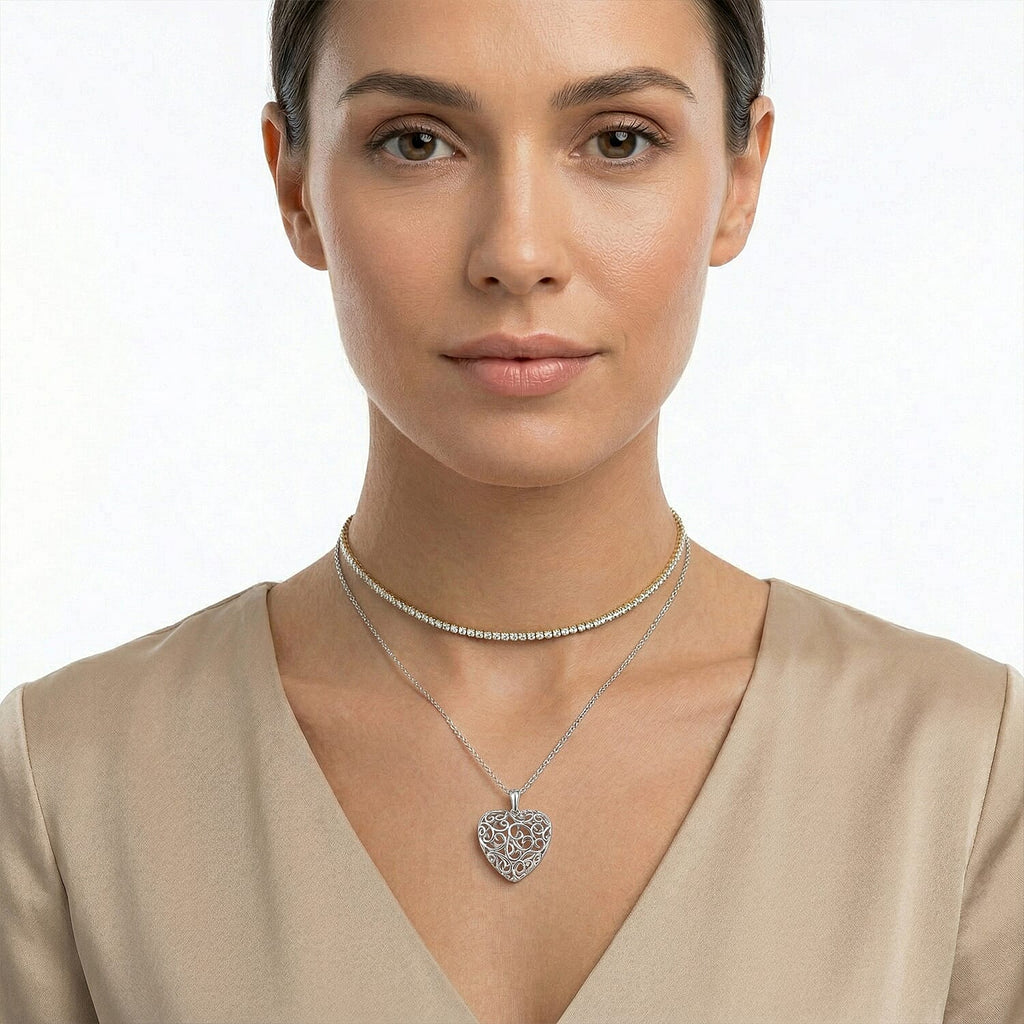 LUCY Q Amore Filigree Collection - Heart Pendant with Adjustable Chain (Size 28/24/20/16) in Rhodium Overlay Sterling Silver_4249661_4