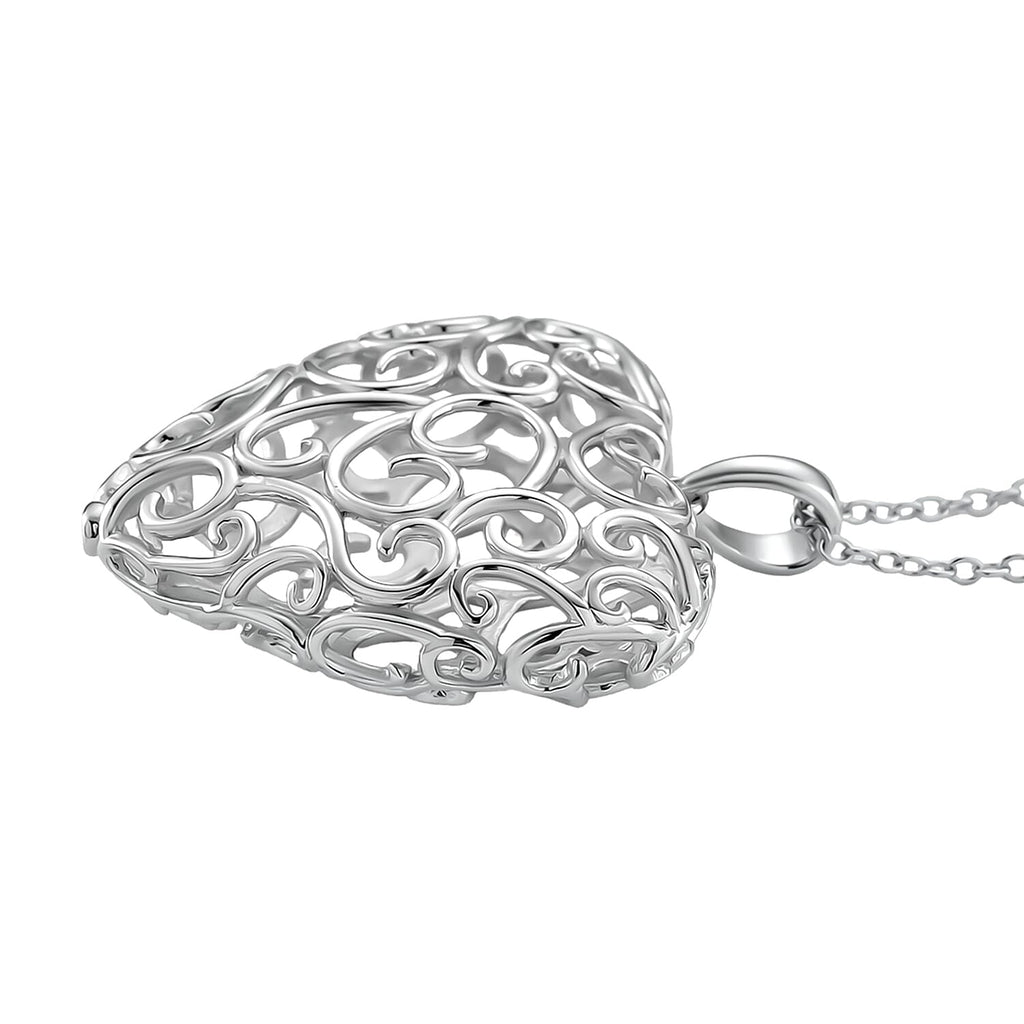 LUCY Q Amore Filigree Collection - Heart Pendant with Adjustable Chain (Size 28/24/20/16) in Rhodium Overlay Sterling Silver_4249661_6