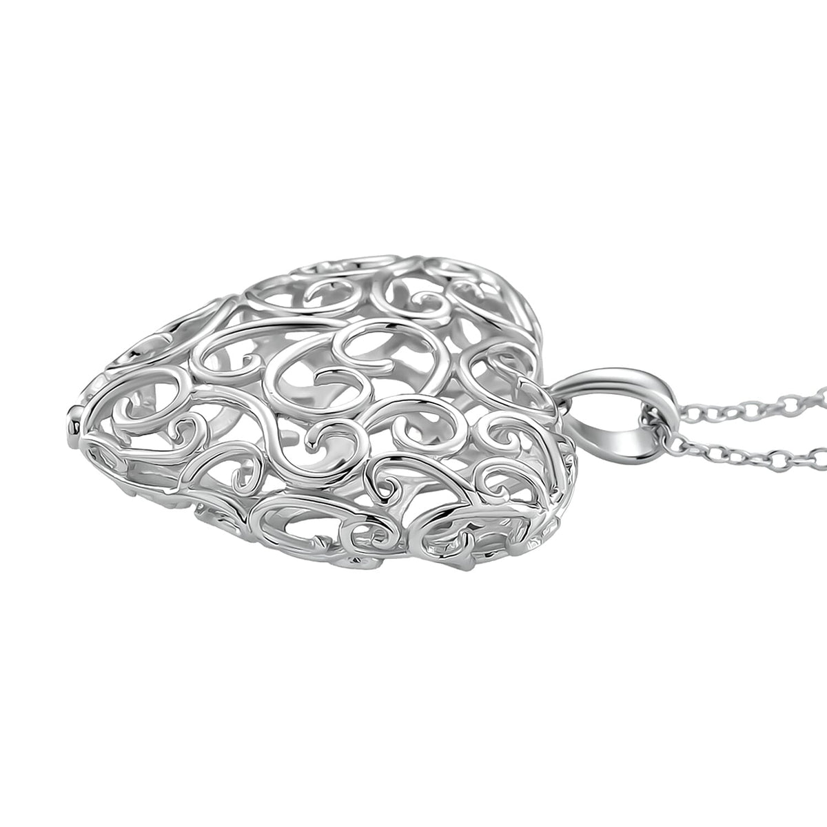 LUCY Q Amore Filigree Collection - Heart Pendant with Adjustable Chain (Size 28/24/20/16) in Rhodium Overlay Sterling Silver V32565167 7