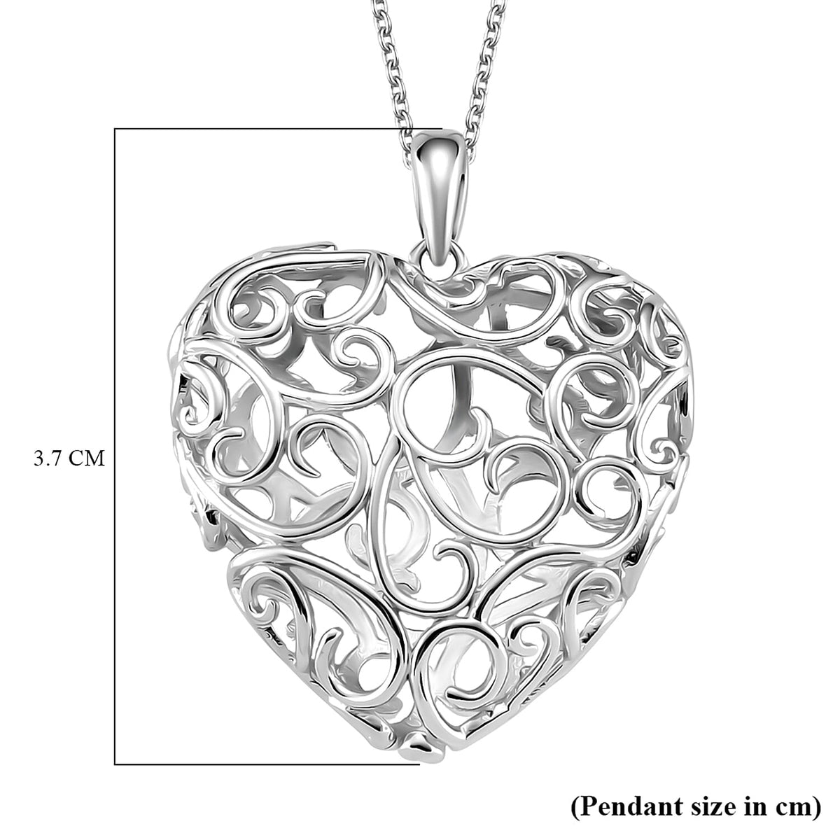 LUCY Q Amore Filigree Collection - Heart Pendant with Adjustable Chain (Size 28/24/20/16) in Rhodium Overlay Sterling Silver V32565167 8