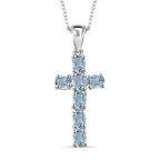 D'Joy - Aquamarine Cross Pendant with Chain (Size 20) in Platinum Overlay Sterling Silver_4267159
