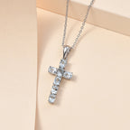D'Joy - Aquamarine Cross Pendant with Chain (Size 20) in Platinum Overlay Sterling Silver_4267159_2