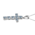 D'Joy - Aquamarine Cross Pendant with Chain (Size 20) in Platinum Overlay Sterling Silver_4267159_3