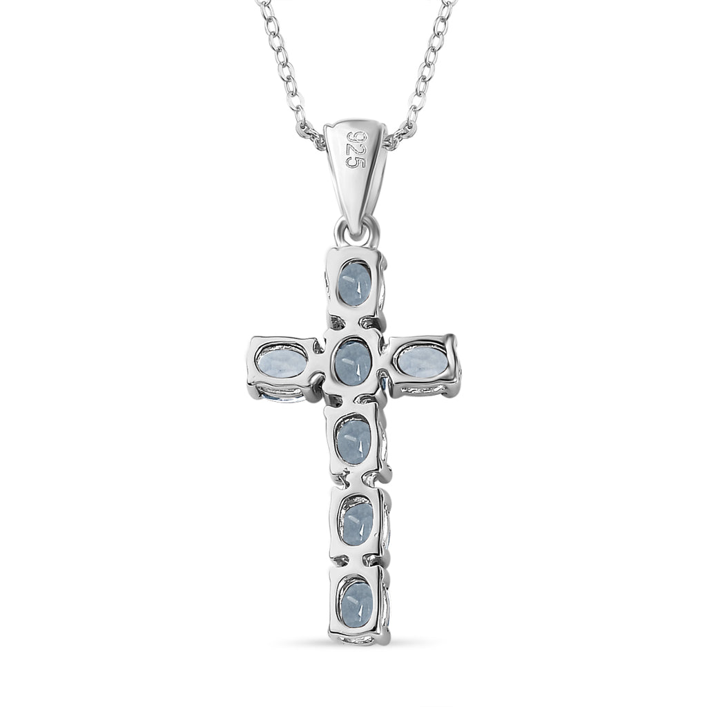 D'Joy - Aquamarine Cross Pendant with Chain (Size 20) in Platinum Overlay Sterling Silver_4267159_4