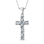 D'Joy - Aquamarine Cross Pendant with Chain (Size 20) in Platinum Overlay Sterling Silver_4267159_4