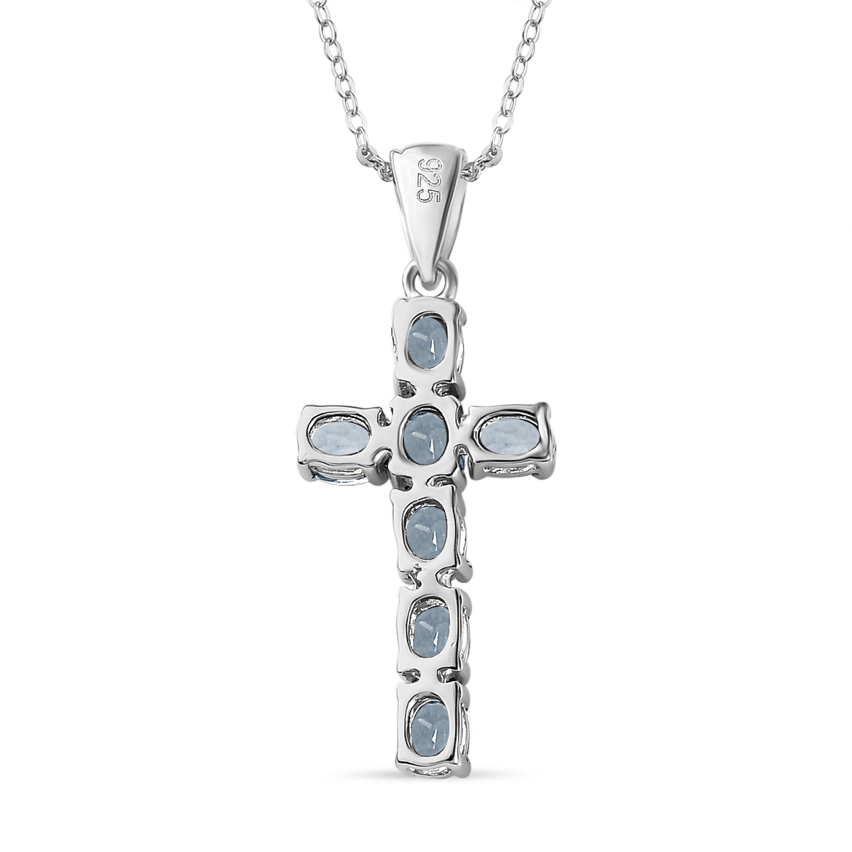 D'Joy - Aquamarine Cross Pendant with Chain (Size 20) in Platinum Overlay Sterling Silver 4267159 5