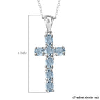 D'Joy - Aquamarine Cross Pendant with Chain (Size 20) in Platinum Overlay Sterling Silver_4267159_5