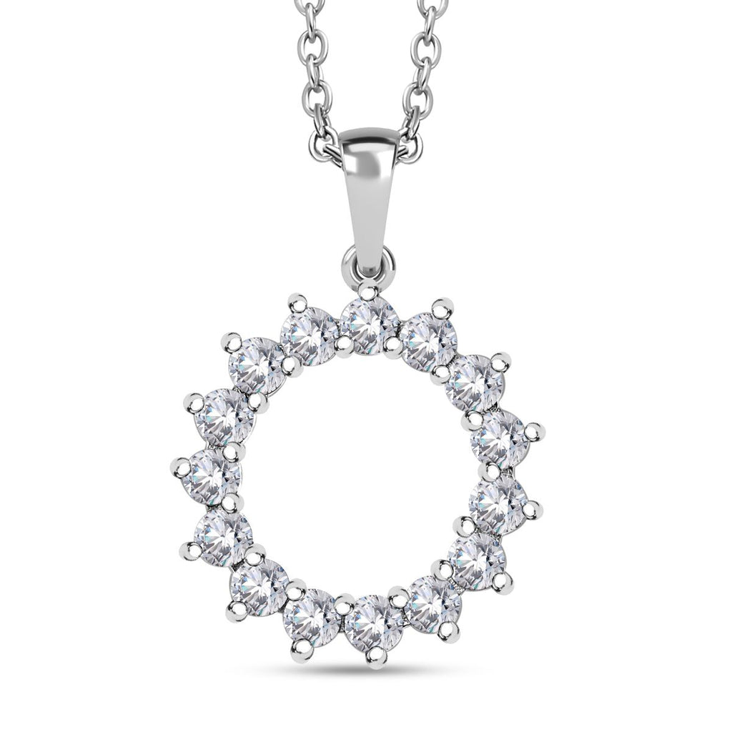 Natural Zircon Sterling Silver Circle Pendant with Stainless Steel Chain (Size 20), 2.25 Ct._4267819