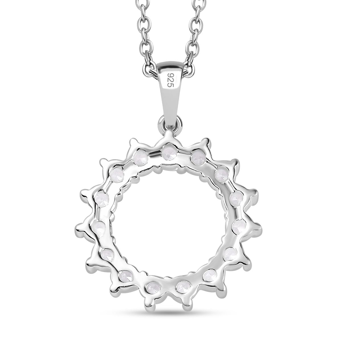 Natural Zircon Sterling Silver Circle Pendant with Stainless Steel Chain (Size 20), 2.25 Ct. 4267819 4