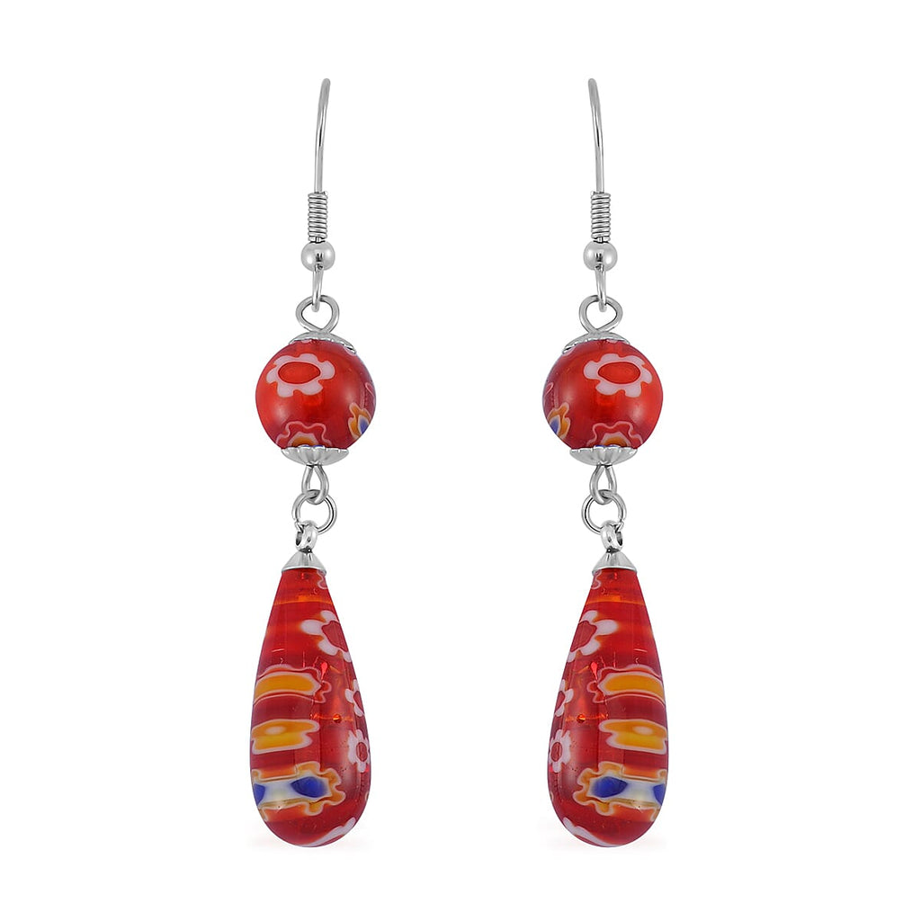 Set of 3 -  Blue Color Murano Glass Earring Pure White Stainless Steel  0.030  Ct.