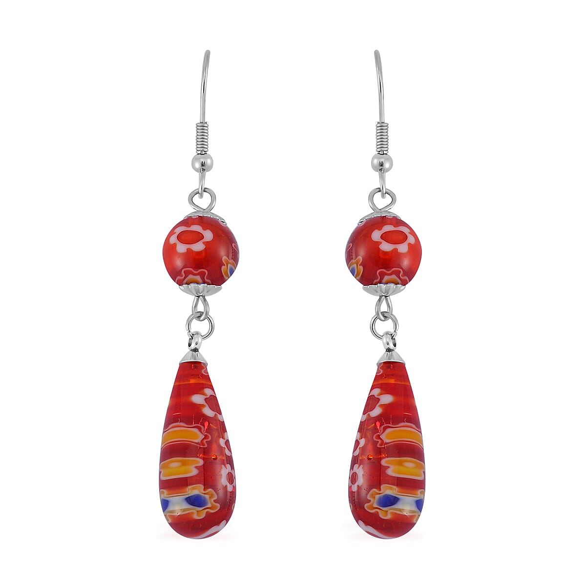 Set of 3 - Blue Green Red Colour Murano Style Earring Pure White Stainless Steel 0.030 Ct. 4268145 4