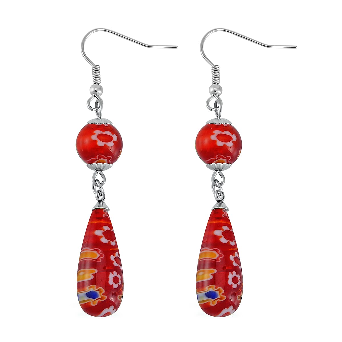 Set of 3 - Blue Green Red Colour Murano Style Earring Pure White Stainless Steel 0.030 Ct. 4268145 5