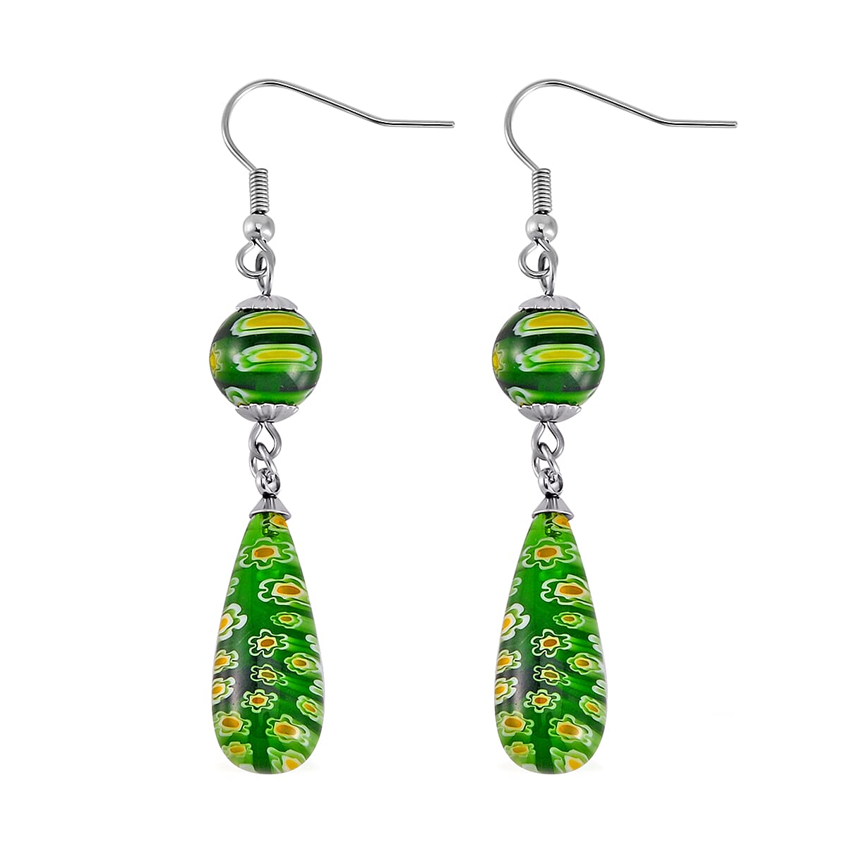 Set of 3 - Blue Green Red Colour Murano Style Earring Pure White Stainless Steel 0.030 Ct. 4268145 7