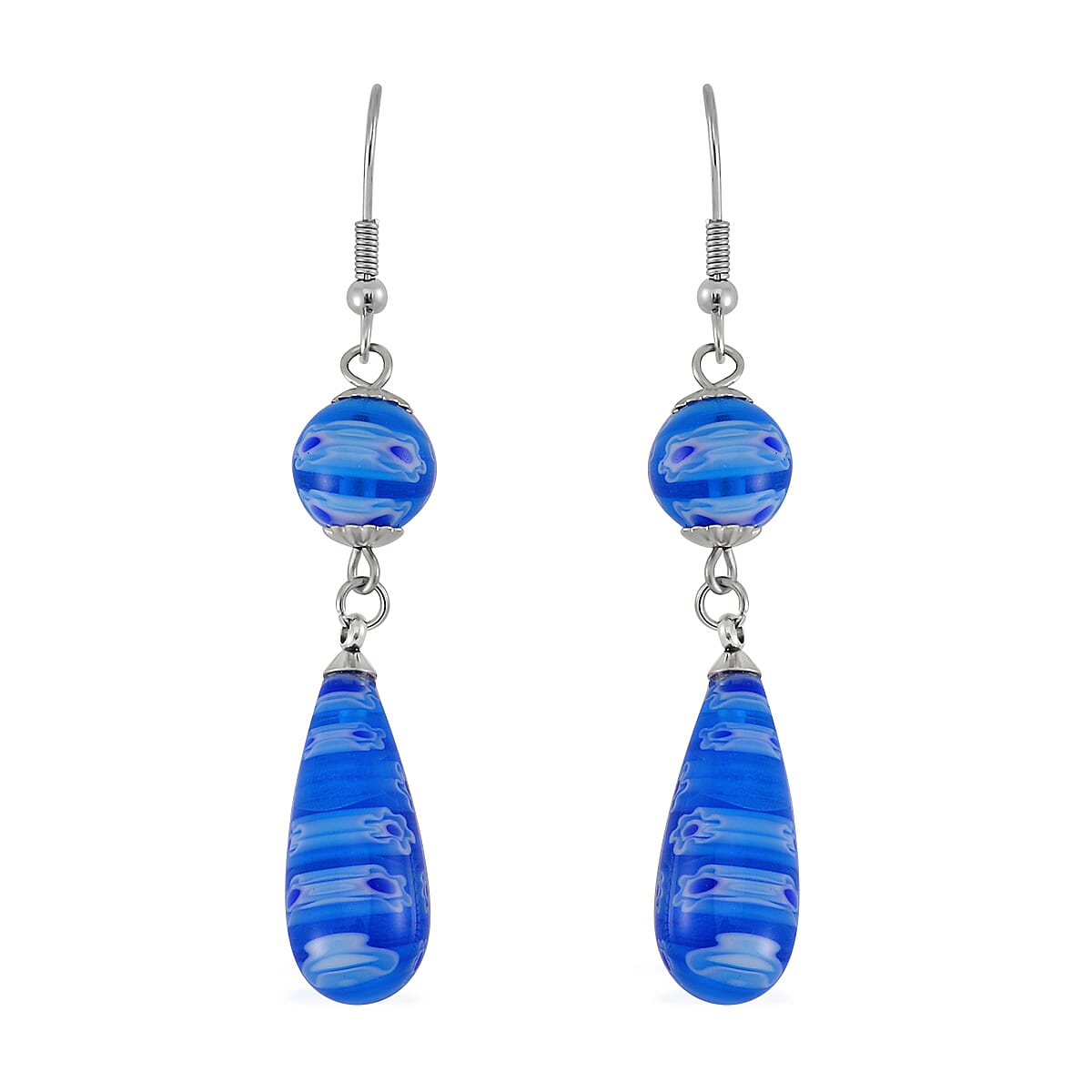 Set of 3 - Blue Green Red Colour Murano Style Earring Pure White Stainless Steel 0.030 Ct. 4268145 8