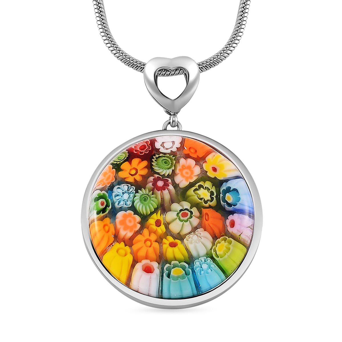 Multi Colour Murano Style Glass Pendant with Stainless Steel Chain (Size 28 Adjustable) 25 Ct 4276135 0