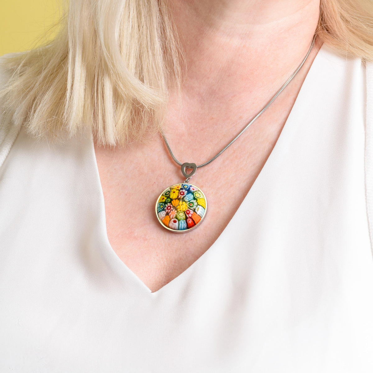 Multi Colour Murano Style Glass Pendant with Stainless Steel Chain (Size 28 Adjustable) 25 Ct 4276135 2