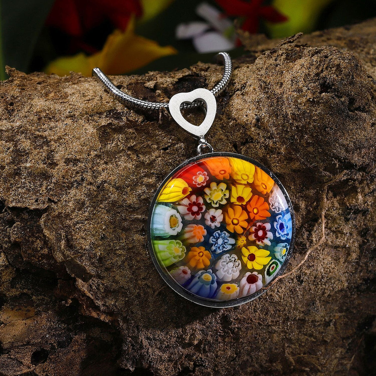 Multi Colour Murano Style Glass Pendant with Stainless Steel Chain (Size 28 Adjustable) 25 Ct 4276135 3