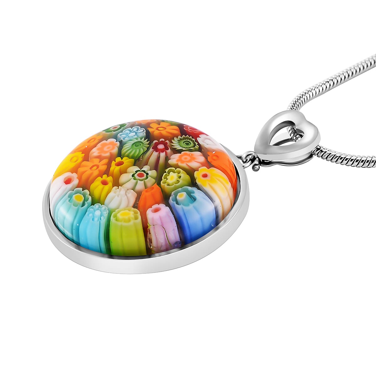 Multi Colour Murano Style Glass Pendant with Stainless Steel Chain (Size 28 Adjustable) 25 Ct 4276135 4