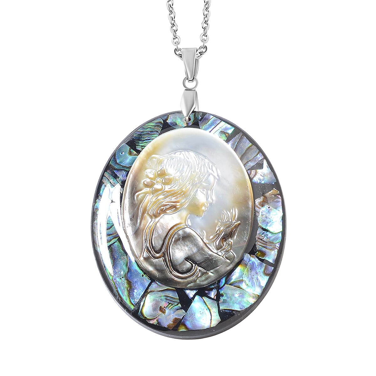 CLose Out Abalone Shell Cameo &amp; Alexandrite Pendant with  Chain (Size 24) 4.51 Ct. 4276594 0