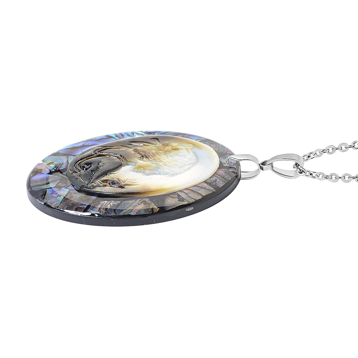 CLose Out Abalone Shell Cameo &amp; Alexandrite Pendant with  Chain (Size 24) 4.51 Ct. 4276594 2