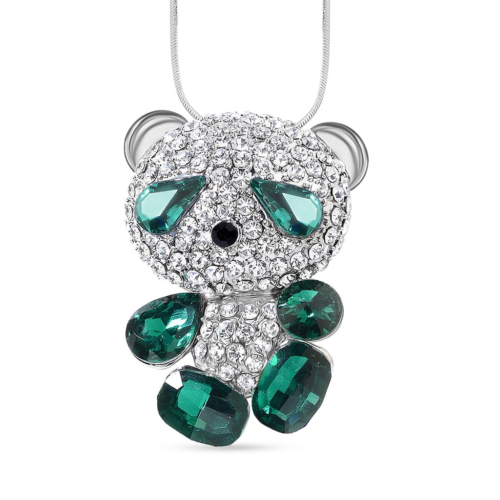 Green and White Austrian Crystal Teddy Pendant with Chain (Size 29)