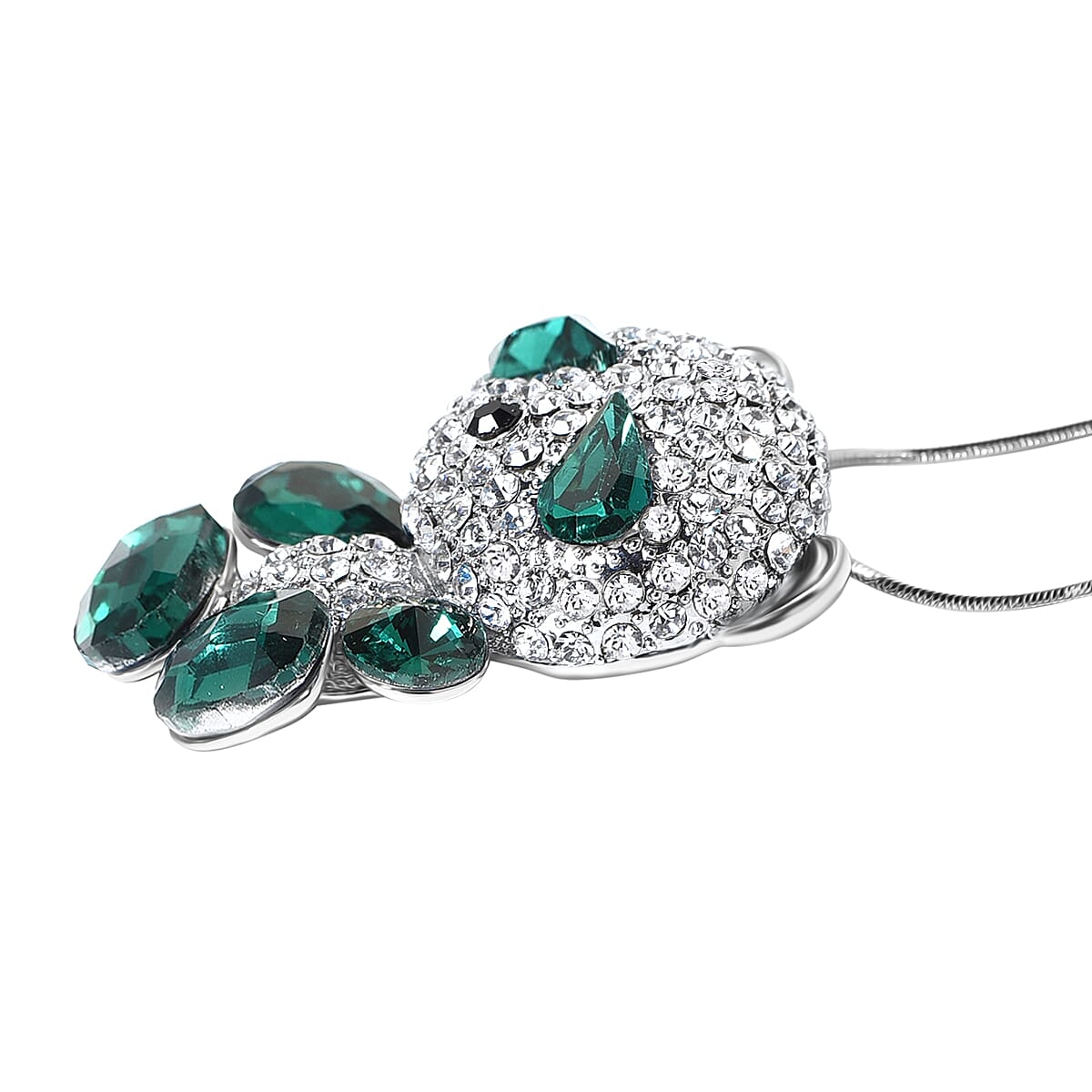 Green and White Austrian Crystal Teddy Pendant with Chain (Size 29) 4276756 1