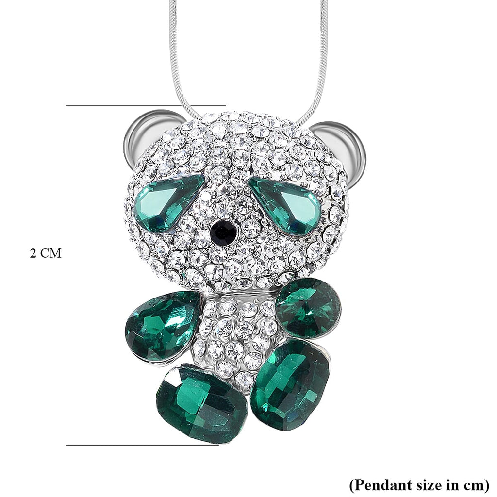 Green and White Austrian Crystal Teddy Pendant with Chain (Size 29)