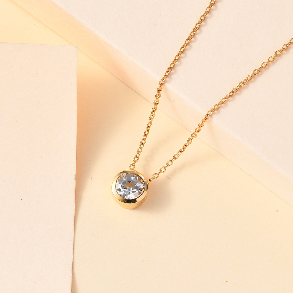 White Topaz Pendant with Chain (Size 20) in 18K YG Vermeil Sterling Silver  1.000  Ct._4277032_2