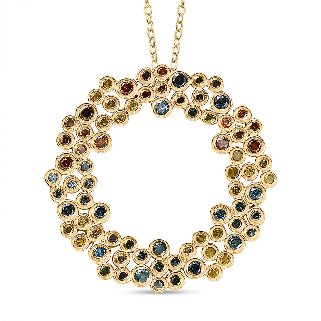 JCK Vegas Closeout - Multi Colour Diamond Pendant with Chain (Size 20) in 18K Vermeil Yellow Gold Plated Sterling Silver 1.00 Ct.