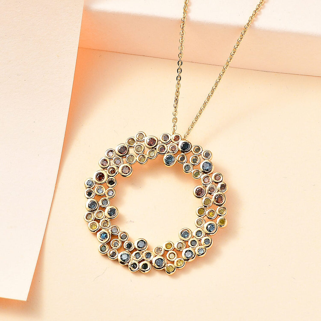 JCK Vegas Closeout - Multi Colour Diamond Pendant with Chain (Size 20) in 18K Vermeil Yellow Gold Plated Sterling Silver 1.00 Ct.