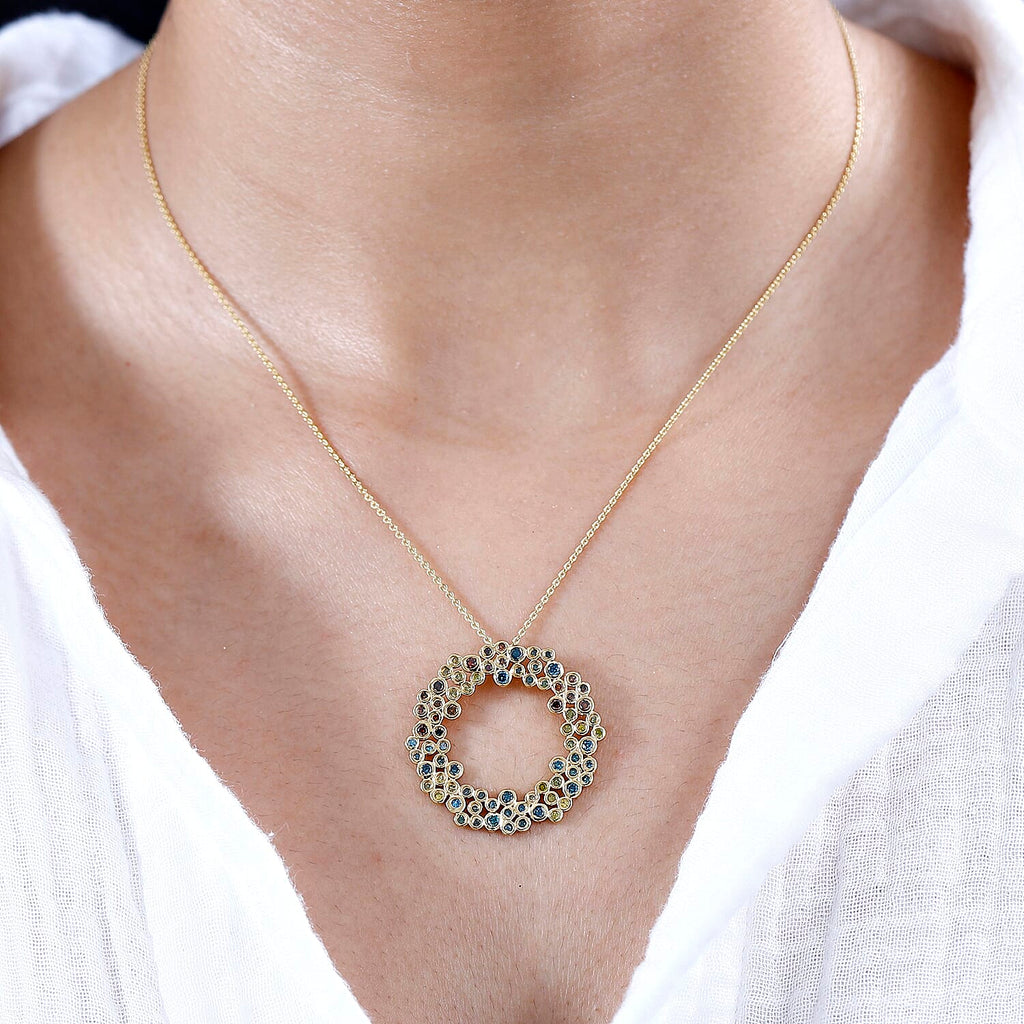 JCK Vegas Closeout - Multi Colour Diamond Pendant with Chain (Size 20) in 18K Vermeil Yellow Gold Plated Sterling Silver 1.00 Ct.