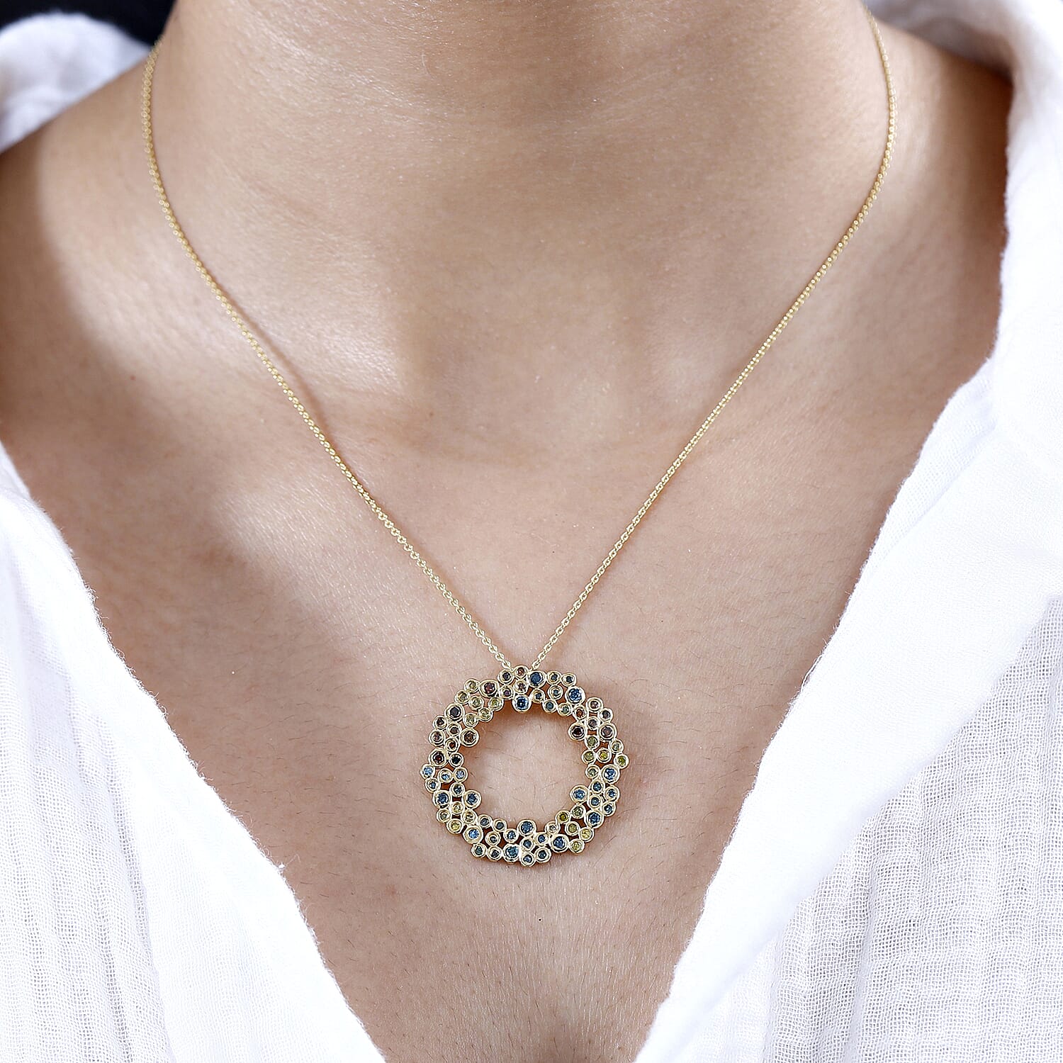 Blue Diamond, Green Diamond, Red Diamond, Yellow Diamond Bubble Pendant with Chain (Size 20) in 18K Yellow Gold Vermeil Plated Sterling Silver 4283423 3