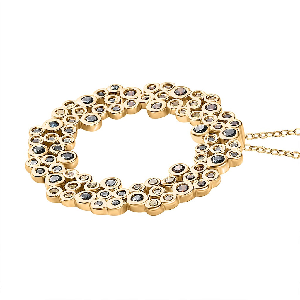 JCK Vegas Closeout - Multi Colour Diamond Pendant with Chain (Size 20) in 18K Vermeil Yellow Gold Plated Sterling Silver 1.00 Ct.