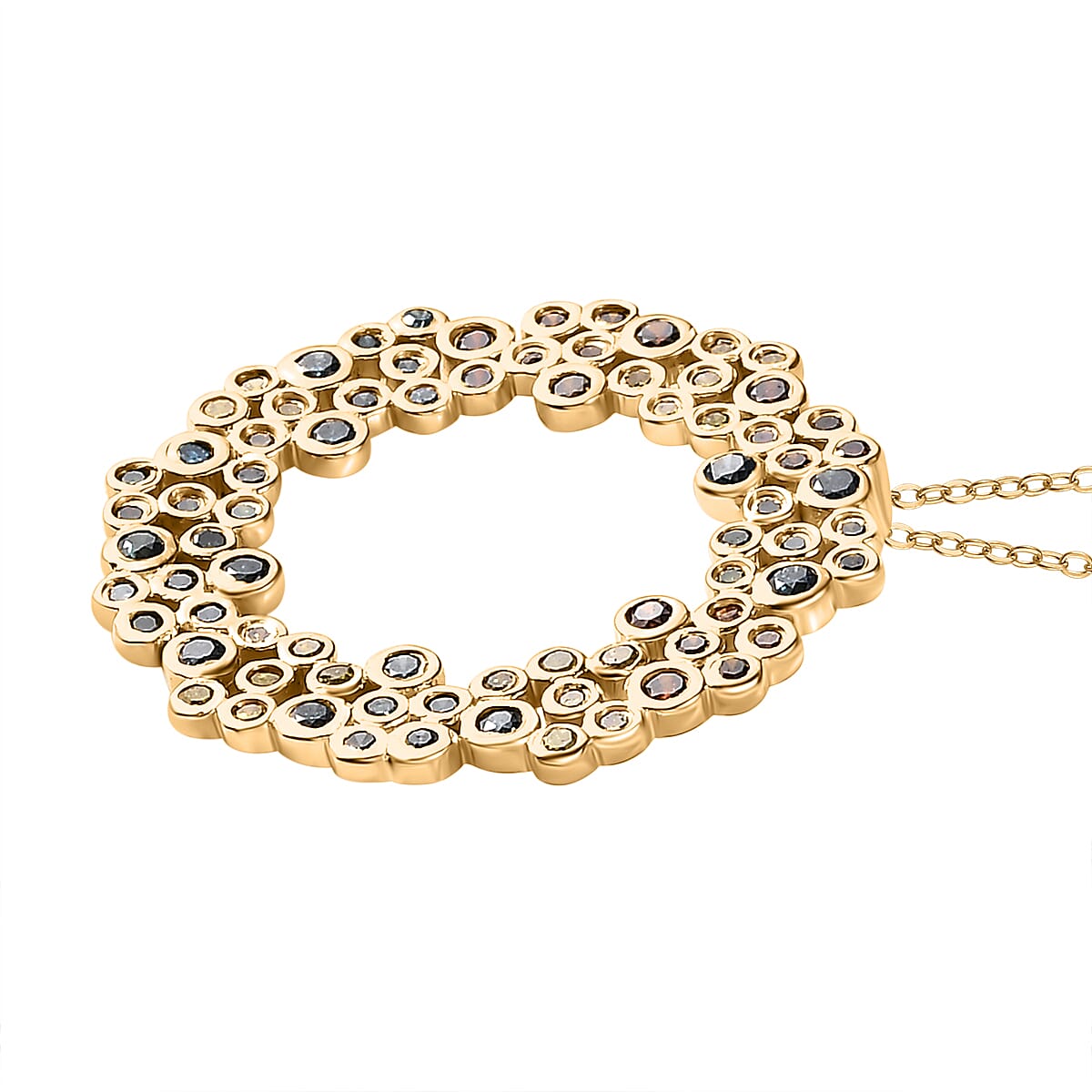 Blue Diamond, Green Diamond, Red Diamond, Yellow Diamond Bubble Pendant with Chain (Size 20) in 18K Yellow Gold Vermeil Plated Sterling Silver 4283423 4