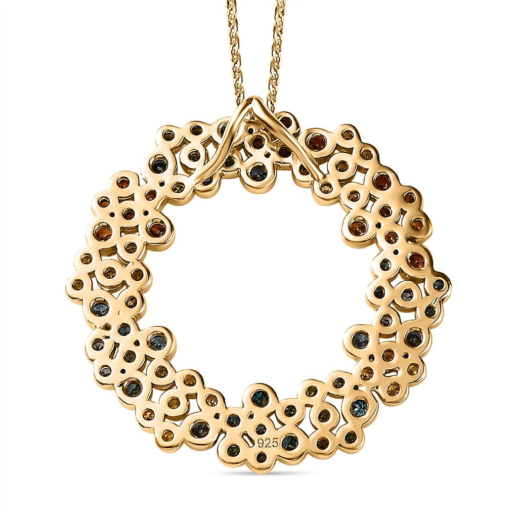 JCK Vegas Closeout - Multi Colour Diamond Pendant with Chain (Size 20) in 18K Vermeil Yellow Gold Plated Sterling Silver 1.00 Ct.