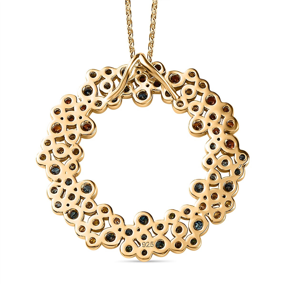 Blue Diamond, Green Diamond, Red Diamond, Yellow Diamond Bubble Pendant with Chain (Size 20) in 18K Yellow Gold Vermeil Plated Sterling Silver 4283423 5
