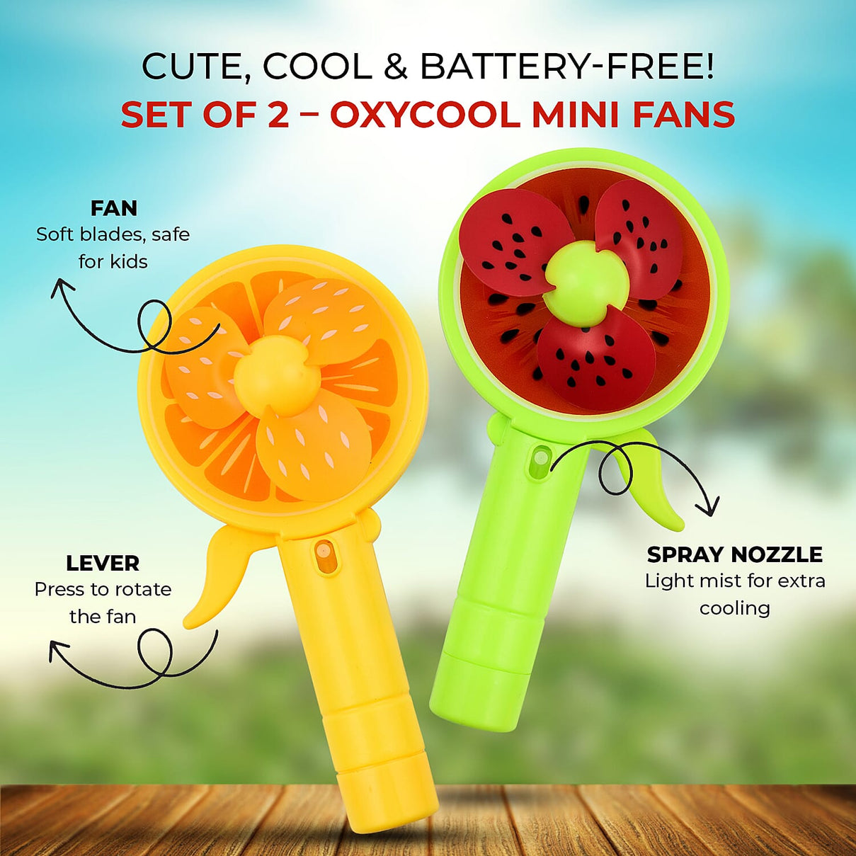 Set of 2 OXYCool Mini Fruit Handheld Fans 4283568 1