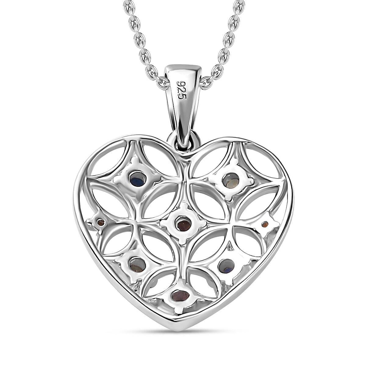 Rainbow Sapphire Heart Pendant with Chain (Size 20) in Rhodium Overlay Sterling Silver 4284433 5