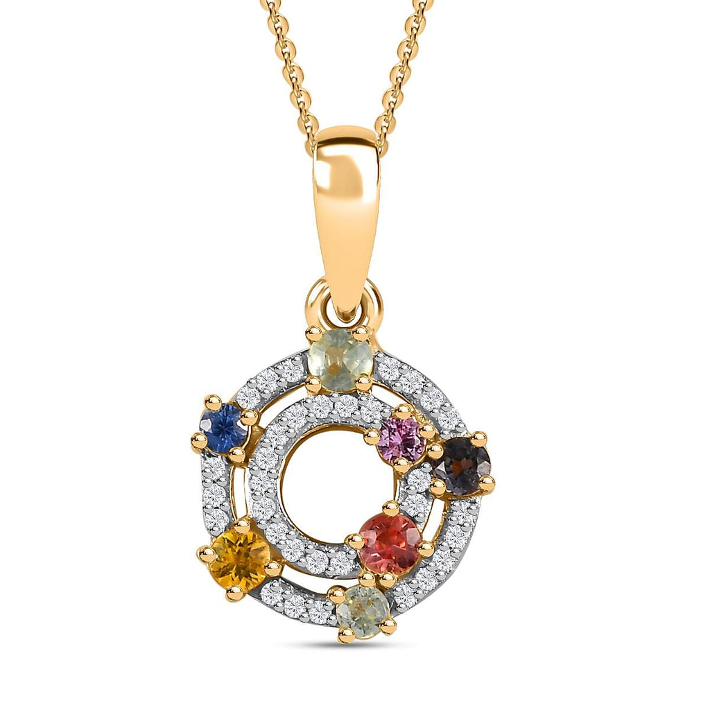 Rainbow Sapphire & Natural Zircon Pendant with Chain (Size 20) in 18K YG Vermeil Plated Sterling Silver 1.00Cts