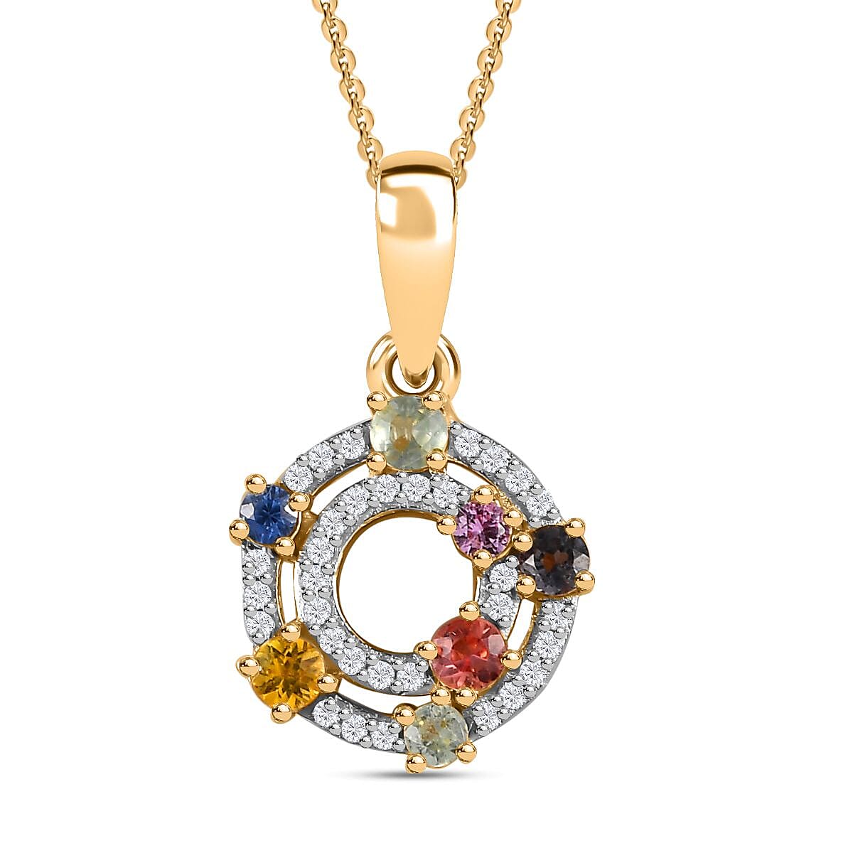 Rainbow Sapphire and Natural Zircon Celestial Pendant with Chain (Size 20) in 18K Yellow Gold Vermeil Plated Sterling Silver 4284948 0