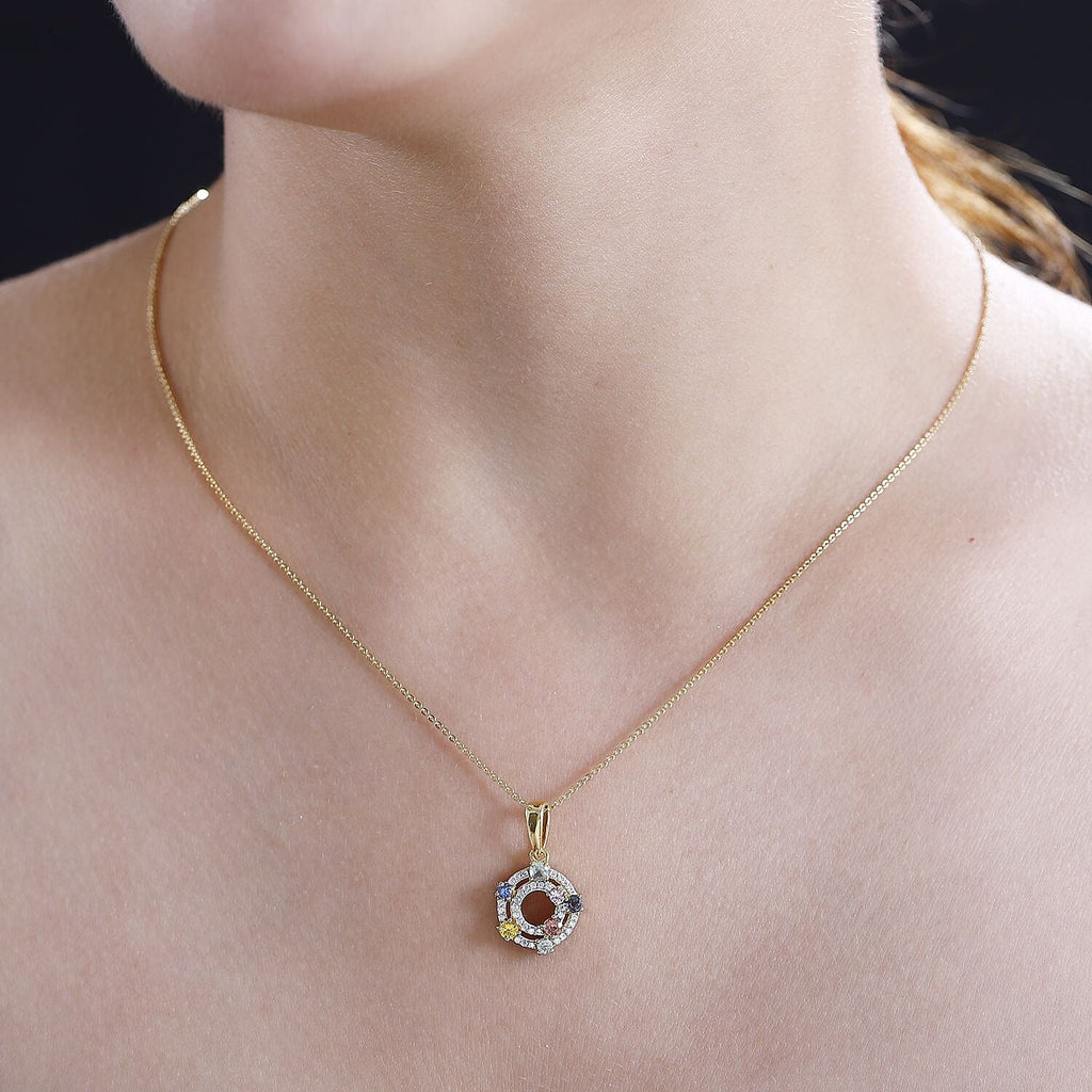 Rainbow Sapphire & Natural Zircon Pendant with Chain (Size 20) in 18K YG Vermeil Plated Sterling Silver 1.00Cts