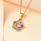 Rainbow Sapphire & Natural Zircon Pendant with Chain (Size 20) in 18K YG Vermeil Plated Sterling Silver 1.00Cts