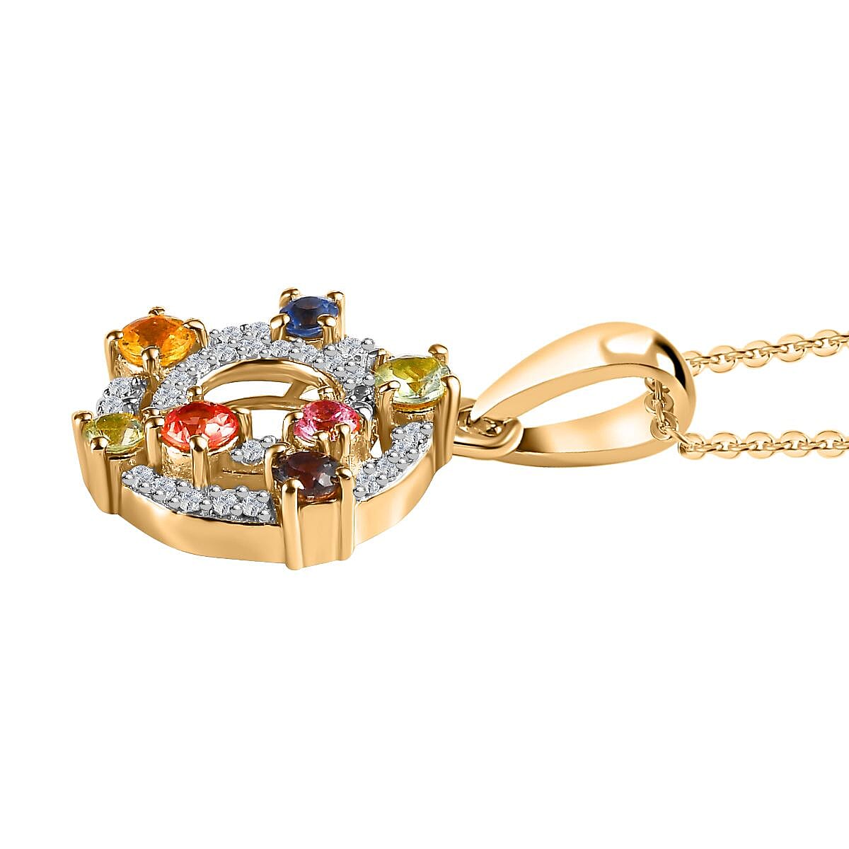 Rainbow Sapphire and Natural Zircon Celestial Pendant with Chain (Size 20) in 18K Yellow Gold Vermeil Plated Sterling Silver 4284948 4