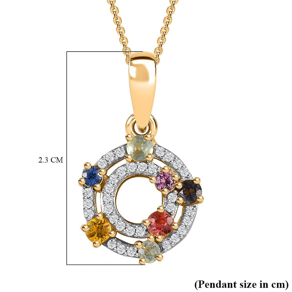 Rainbow Sapphire & Natural Zircon Pendant with Chain (Size 20) in 18K YG Vermeil Plated Sterling Silver 1.00Cts