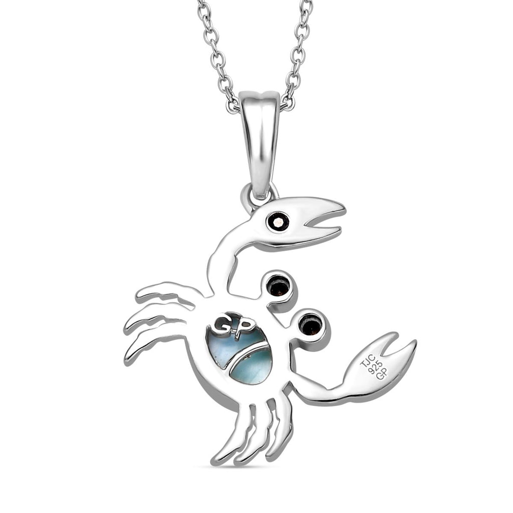 GP Sealife Collection - Larimar & Boi Ploi Black Spinel Pendant with Chain (Size 20) in Rhodium Overlay Sterling Silver 1.22 Ct._4285330_4
