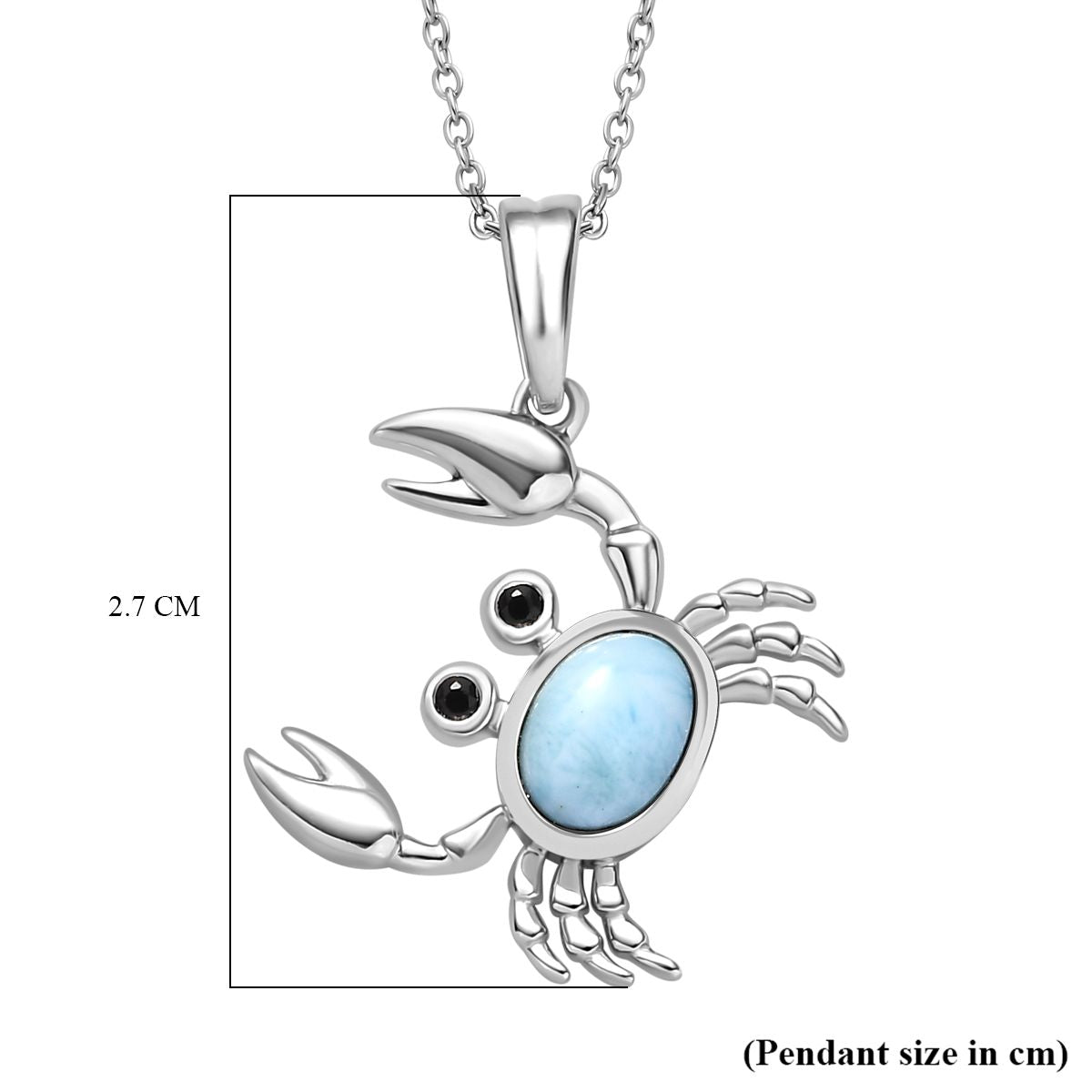 GP Sealife Collection - Larimar and Boi Ploi Black Spinel Crab Pendant with Chain (Size 20) in Rhodium Overlay Sterling Silver 1.22 Ct 4285330 7