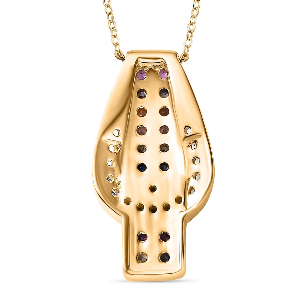 Multi Sapphire & Natural Zircon Pendant with Silver Chain (Size 20) in 18K Vermeil Yellow Gold Plated Sterling Silver 1.04 Ct