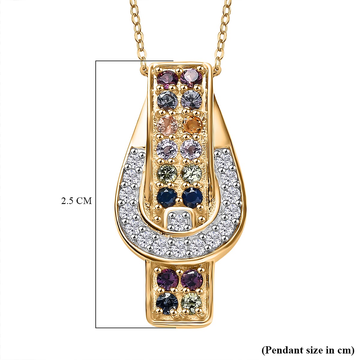 Rainbow Sapphire and Natural Zircon Buckle Pendant with Chain (Size 20) in 18K Yellow Gold Vermeil Plated Sterling Silver 4285952 6