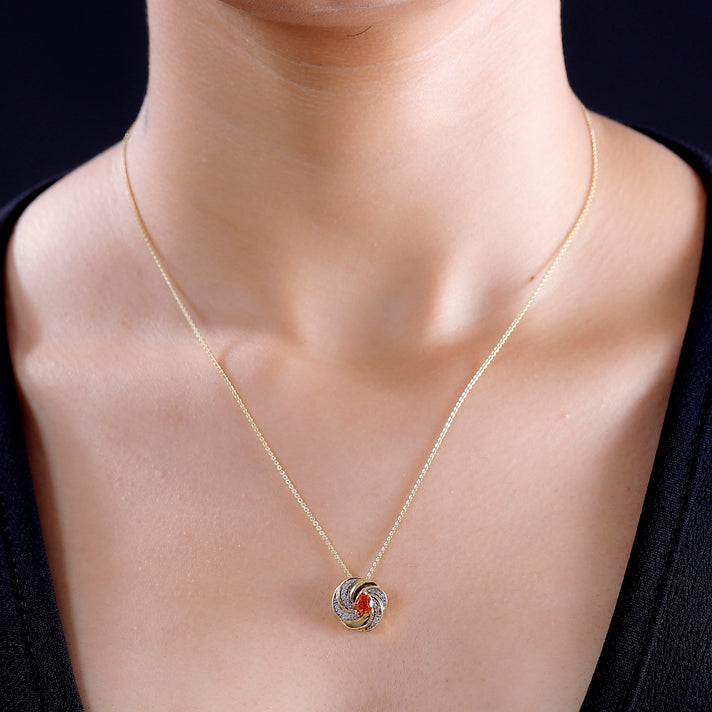 Spessartine Garnet, White Zircon Pendant with Chain (Size 20) in 18K Yellow Gold Vermeil Plated Sterling Silver 4299644 2